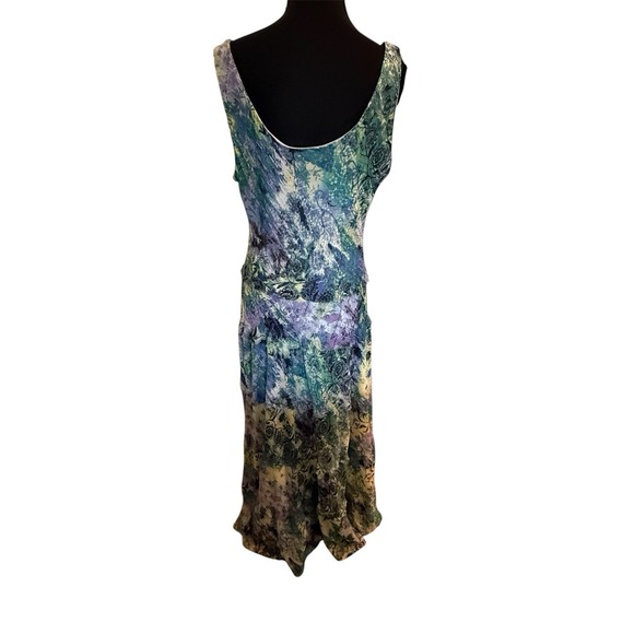 Midi Dress Sz 10 Watercolor Florals Chiffon Sheer Sleeveless Fairy Wedding Guest - Picture 2 of 7